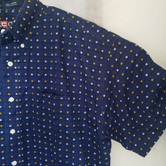 Chaps Ralph Lauen Mens Shirt Size Med Short Sleeve Button Up Blue 100% Cotton - Picture 4 of 13